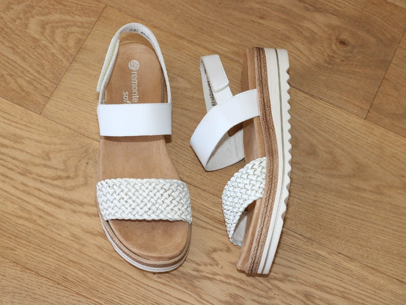 Sandales en cuir blanc bride tressée dorée Paradise