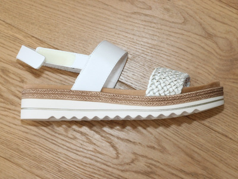 Sandales en cuir blanc bride tressée dorée Paradise