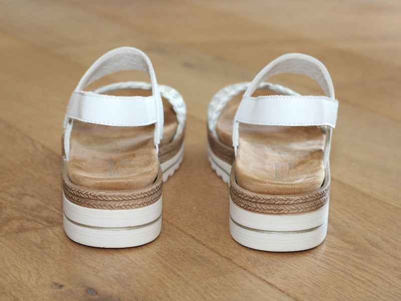 Sandales en cuir blanc bride tressée dorée Paradise