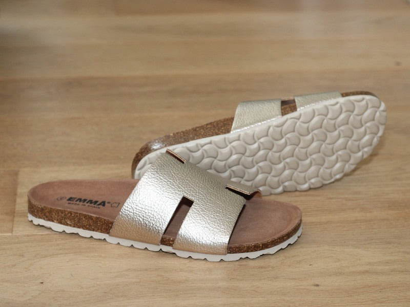 Mules plates en cuir doré Emma