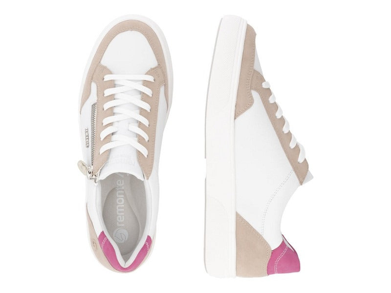 Tennis Remonte en cuir blanc et rose