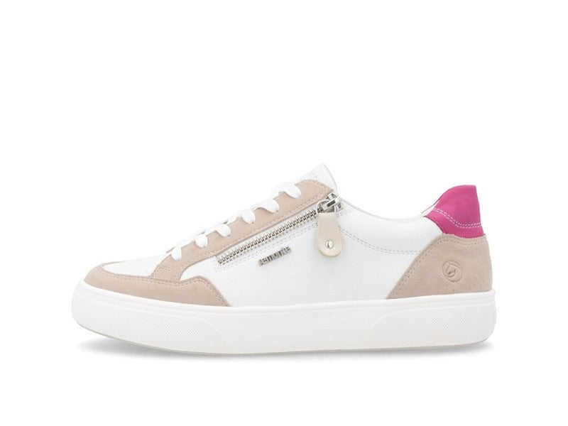 Tennis Remonte en cuir blanc et rose
