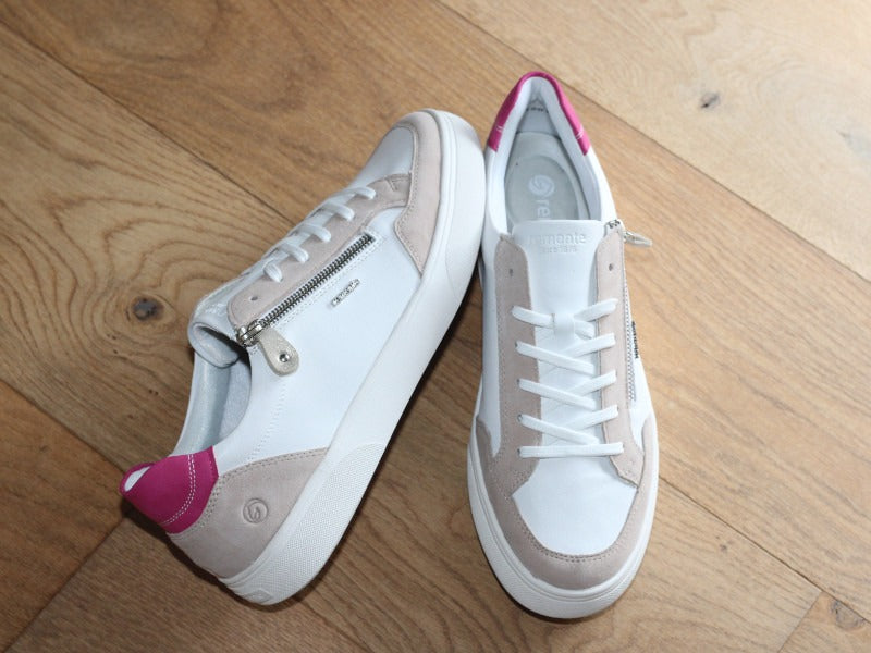Tennis Remonte en cuir blanc et rose