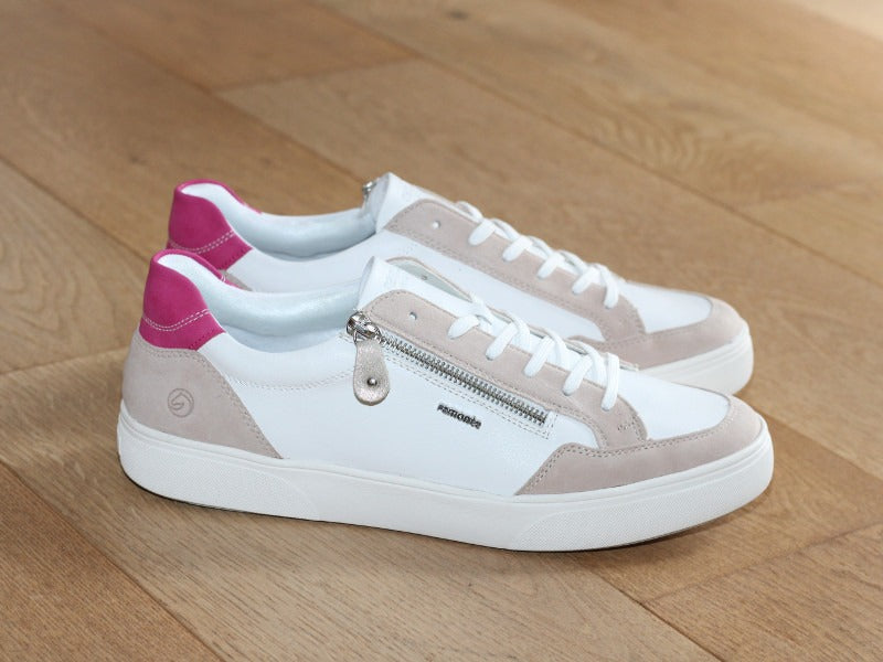 Tennis Remonte en cuir blanc et rose