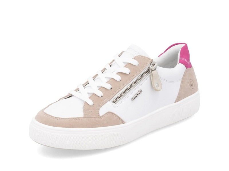 Tennis Remonte en cuir blanc et rose