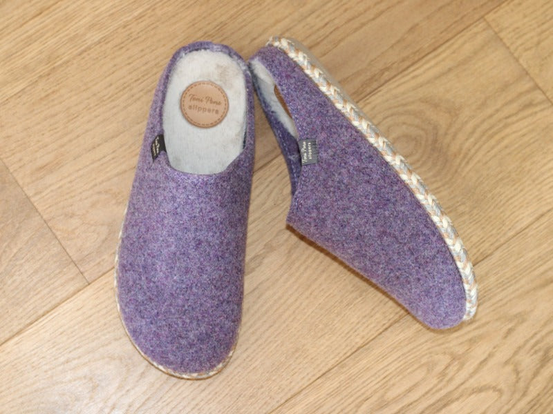 Chaussons forme mule en feutre mauve Deli