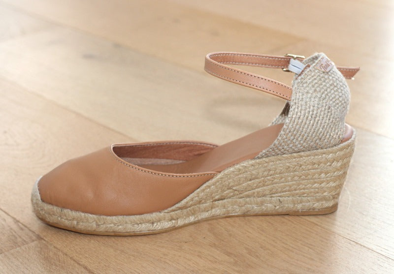 Espadrille fermée à talon compensé en cuir Costa