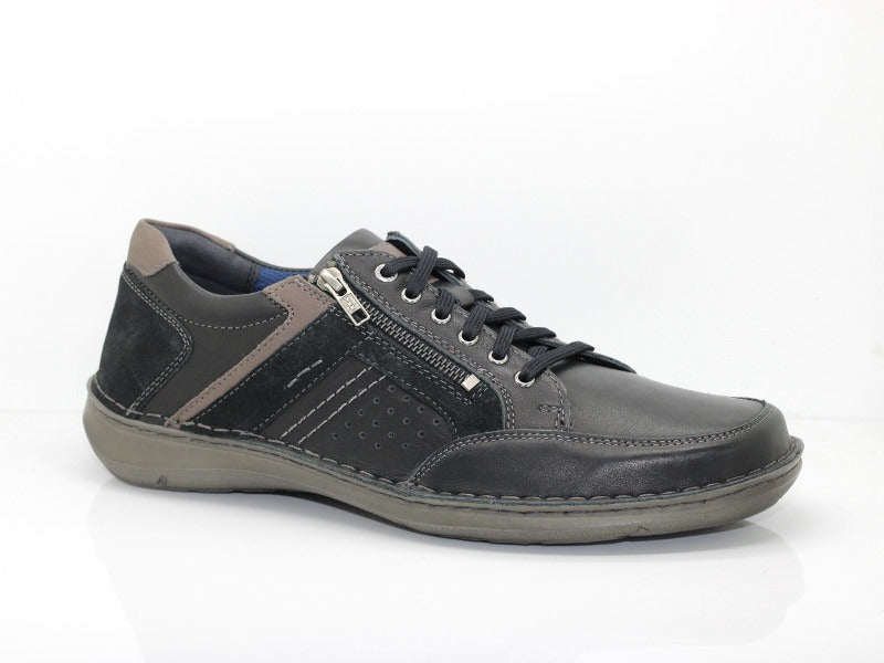 Chaussures en cuir noir avec lacet et double zip New Anvers