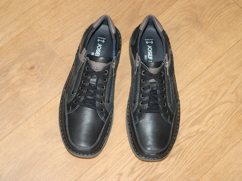 Chaussures en cuir noir avec lacet et double zip New Anvers