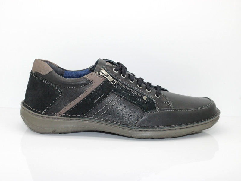 Chaussures en cuir noir avec lacet et double zip New Anvers