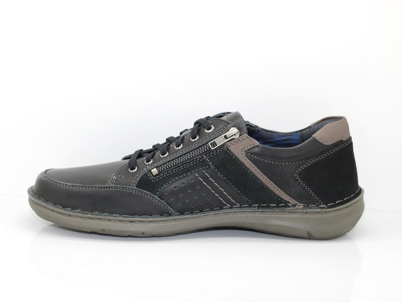 Chaussures en cuir noir avec lacet et double zip New Anvers