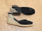 Espadrille bout fermé à talon compensé en cuir noir Lloret