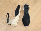 Espadrille bout fermé à talon compensé en cuir noir Lloret