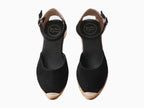 Espadrille bout fermé à talon compensé en cuir noir Lloret