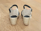 Espadrille bout fermé à talon compensé en cuir noir Lloret