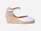Espadrille fermée à talon compensé en cuir blanc Costa