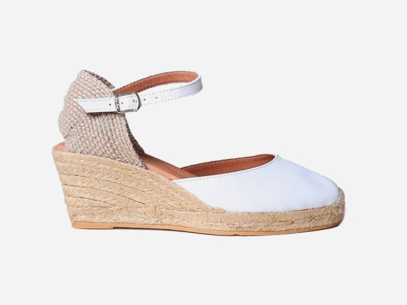 Espadrille fermée à talon compensé en cuir blanc Costa