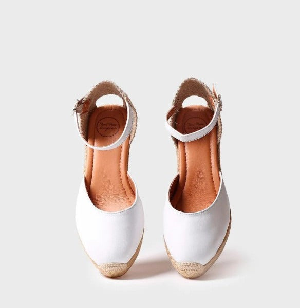 Espadrille fermée à talon compensé en cuir blanc Costa