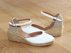 Espadrille fermée à talon compensé en cuir blanc Costa