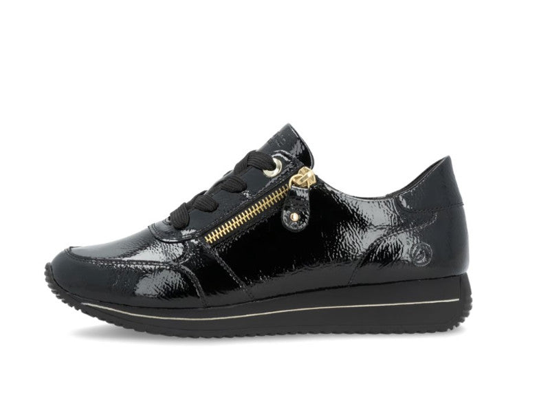 Baskets compensées Remonte en cuir noir verni