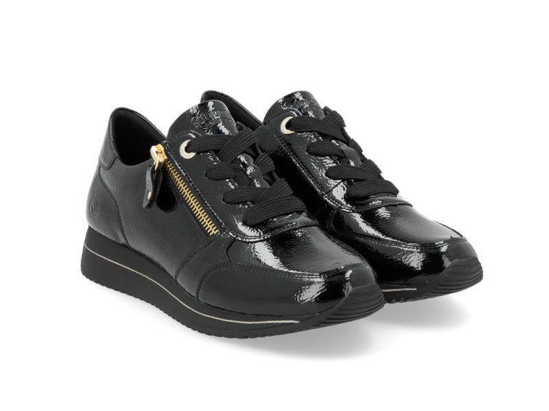 Baskets compensées Remonte en cuir noir verni