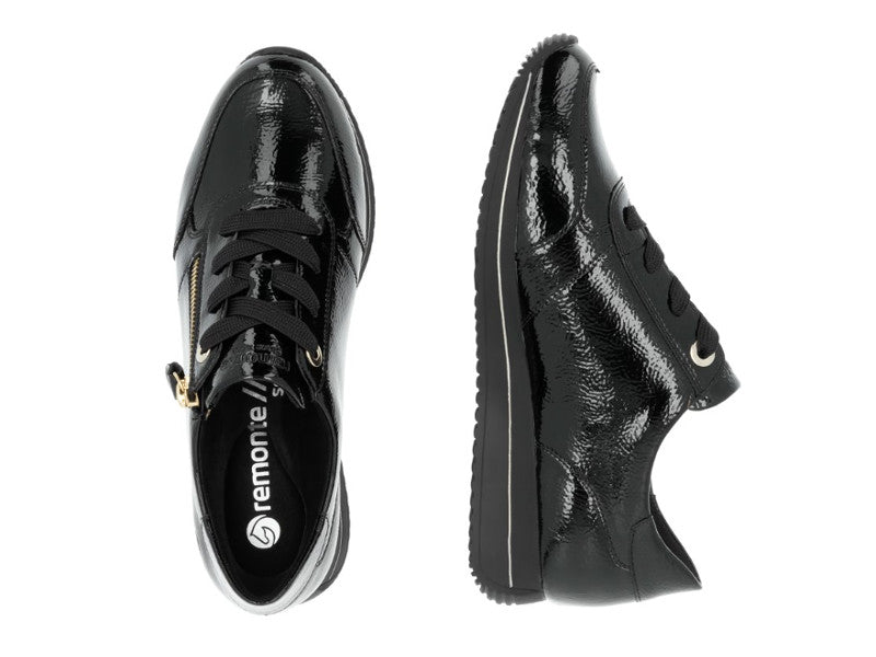 Baskets compensées Remonte en cuir noir verni