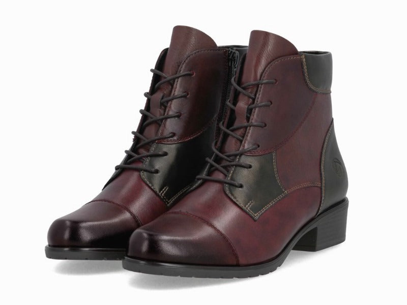 Bottines plates Remonte avec lacets en cuir bordeaux