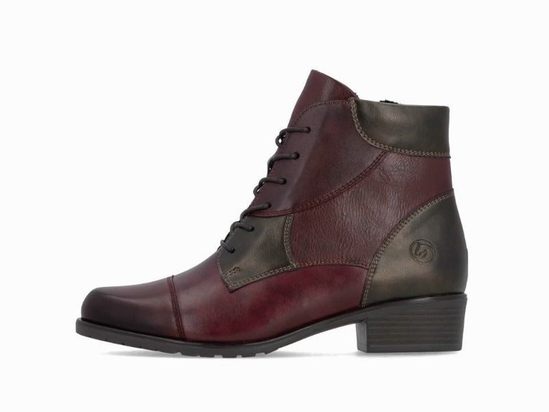 Bottines plates Remonte avec lacets en cuir bordeaux