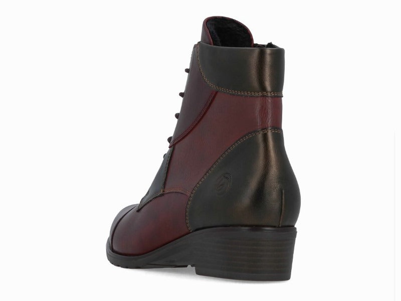 Bottines plates Remonte avec lacets en cuir bordeaux