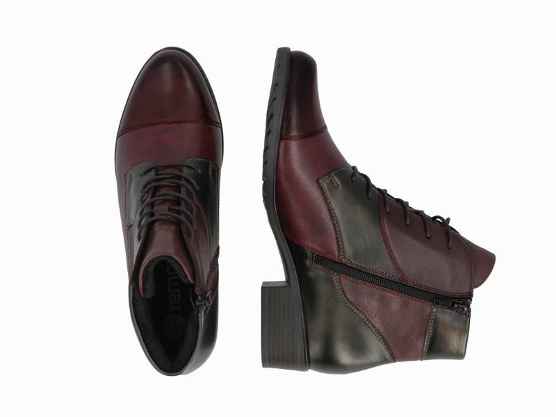 Bottines plates Remonte avec lacets en cuir bordeaux