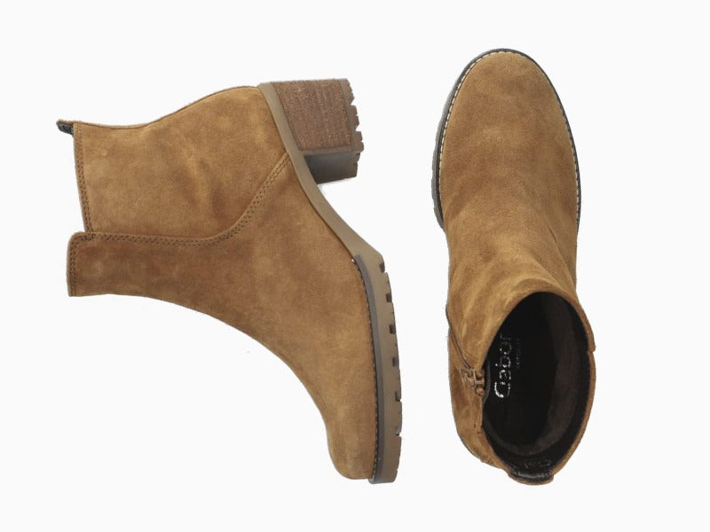 Bottines à talon carré Gabor en cuir velours cognac