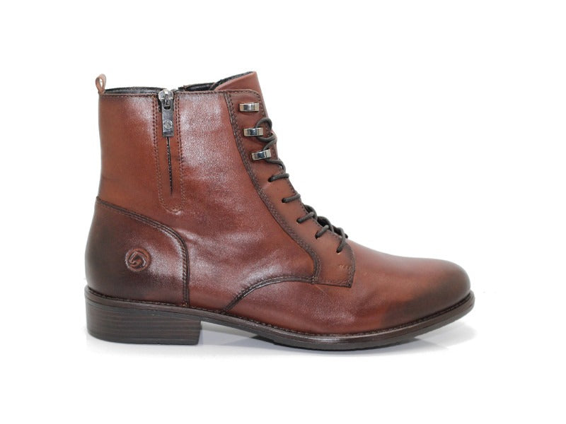 Bottines Remonte en cuir marron avec lacets et zip