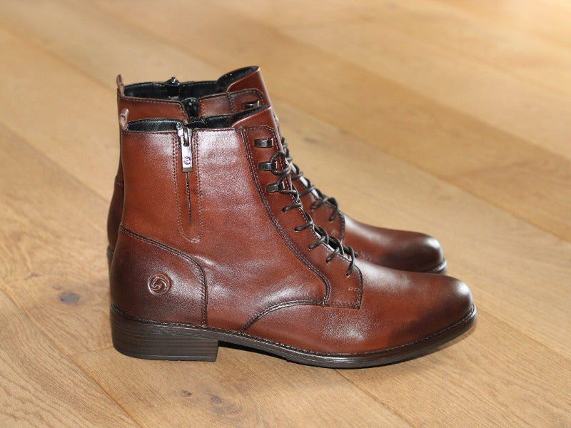 Bottines Remonte en cuir marron avec lacets et zip
