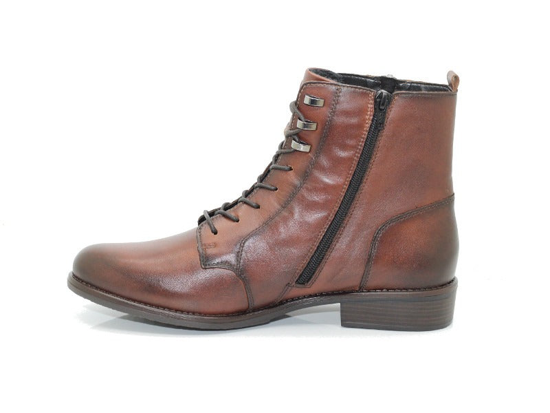 Bottines Remonte en cuir marron avec lacets et zip