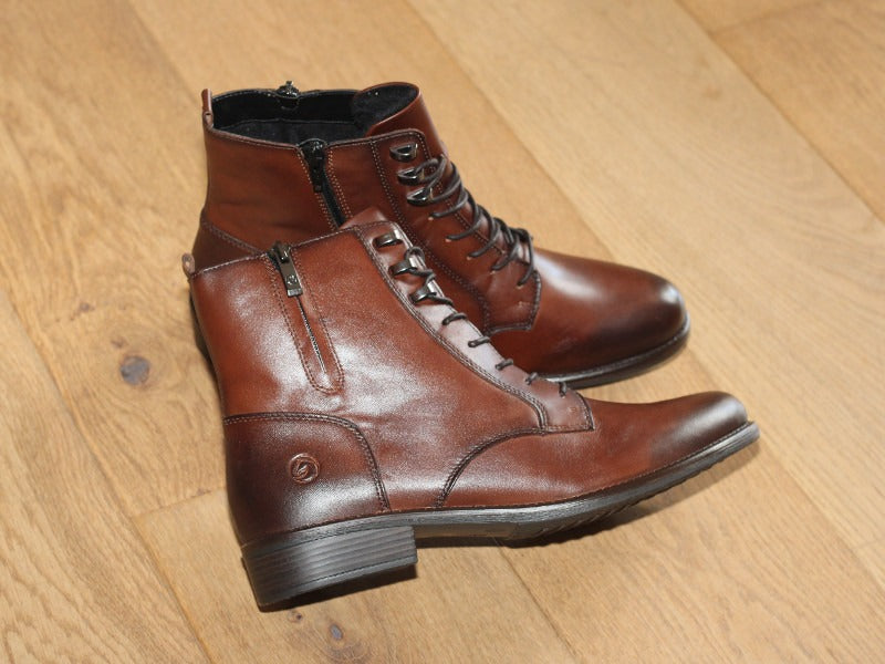 Bottines Remonte en cuir marron avec lacets et zip