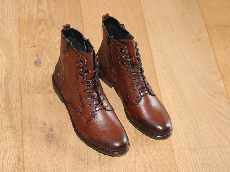 Bottines Remonte en cuir marron avec lacets et zip