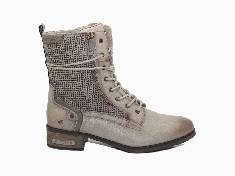 Bottines beige avec imprimé et petit talon Mustang
