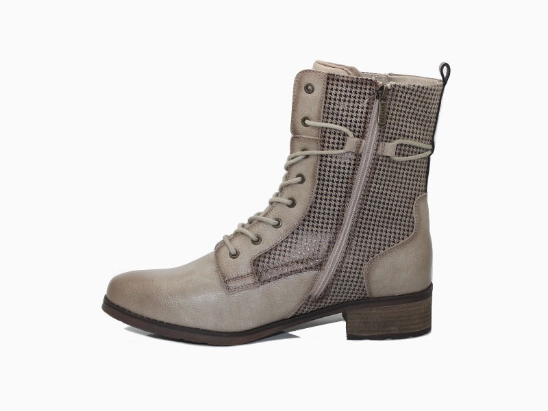 Bottines beige avec imprimé et petit talon Mustang