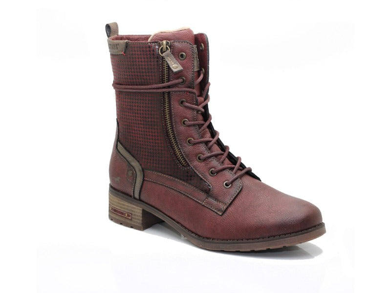Bottines bordeaux avec imprimé et petit talon Mustang