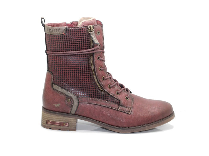 Bottines bordeaux avec imprimé et petit talon Mustang