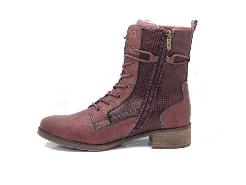 Bottines bordeaux avec imprimé et petit talon Mustang