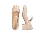 Escarpins à bride en cuir verni beige
