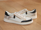 Tennis en cuir beige, noir et doré Rock