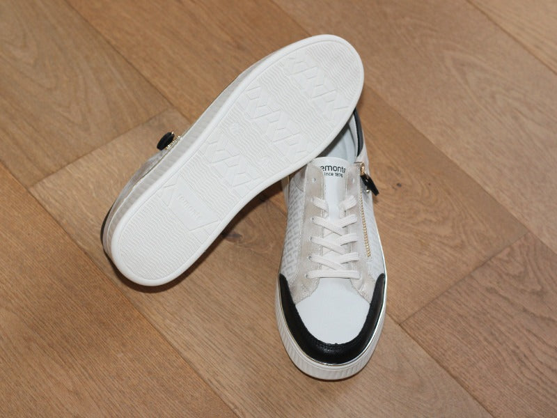 Tennis en cuir beige, noir et doré Rock
