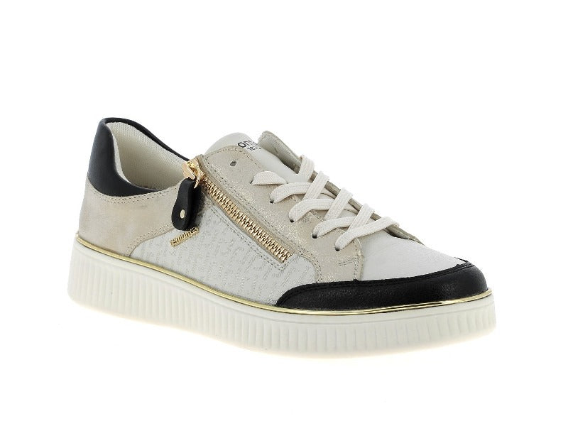 Tennis en cuir beige, noir et doré Rock