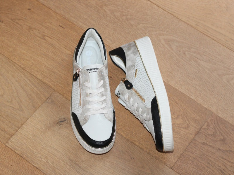 Tennis en cuir beige, noir et doré Rock