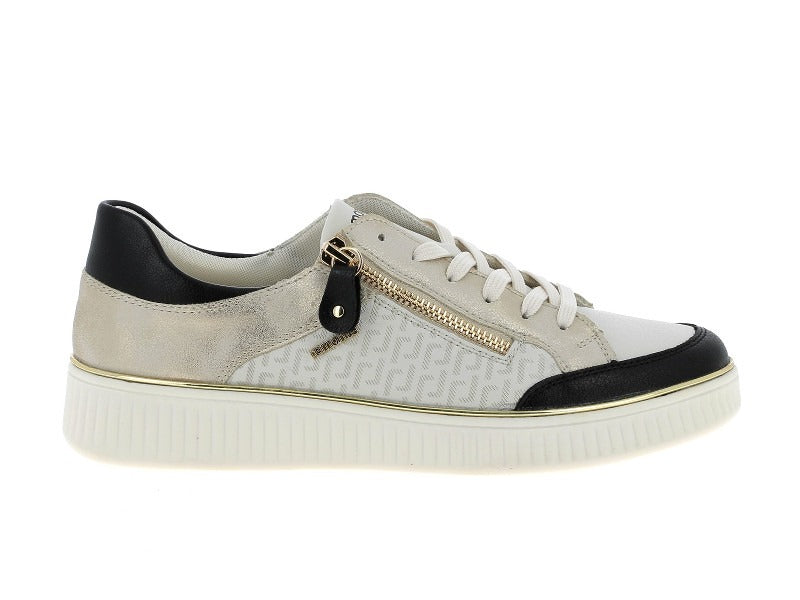 Tennis en cuir beige, noir et doré Rock