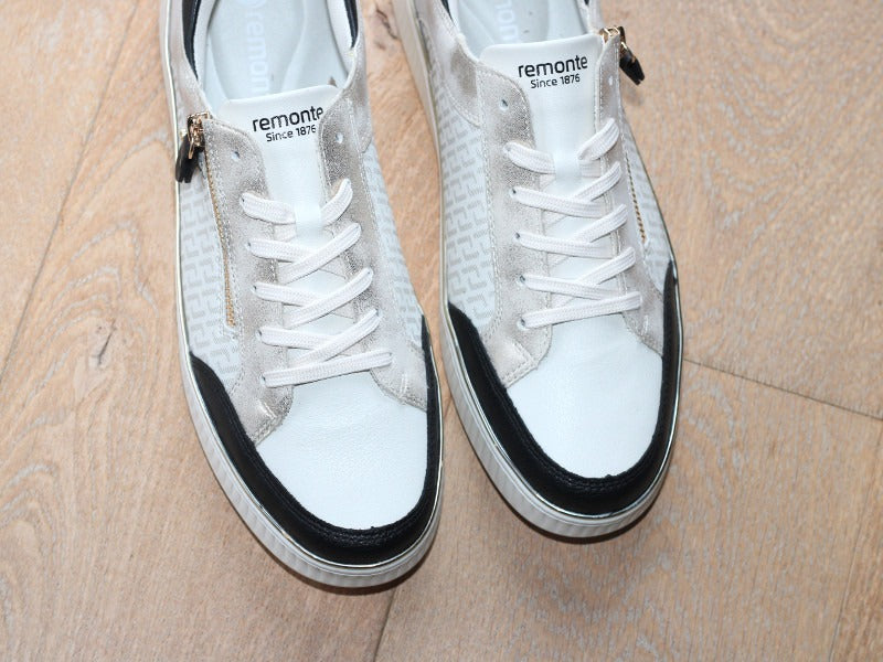 Tennis en cuir beige, noir et doré Rock