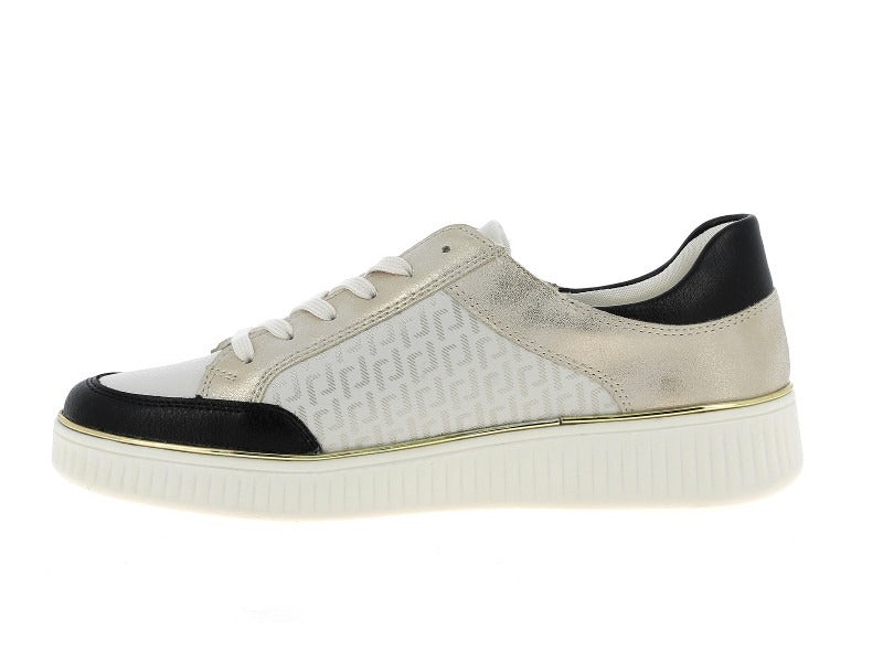 Tennis en cuir beige, noir et doré Rock