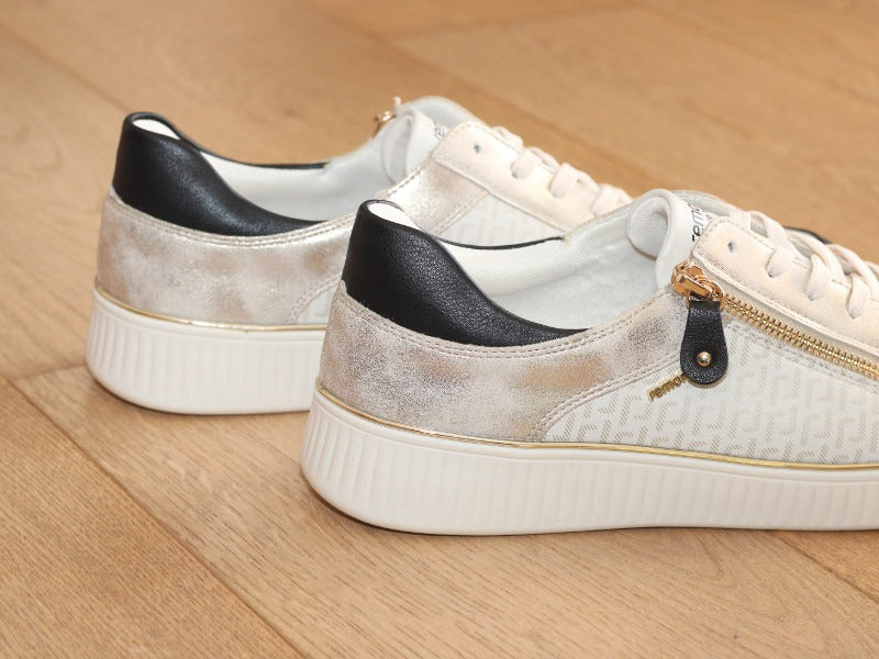 Tennis en cuir beige, noir et doré Rock